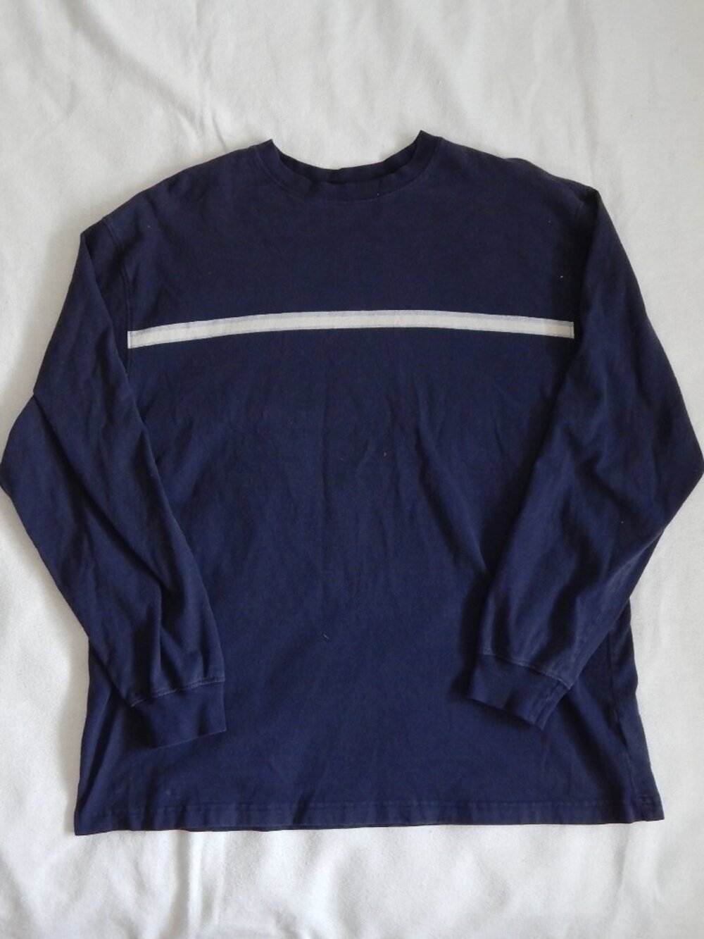 Puritan Navy Long Sleeve Shirt with White Chest Stripe - Size Large